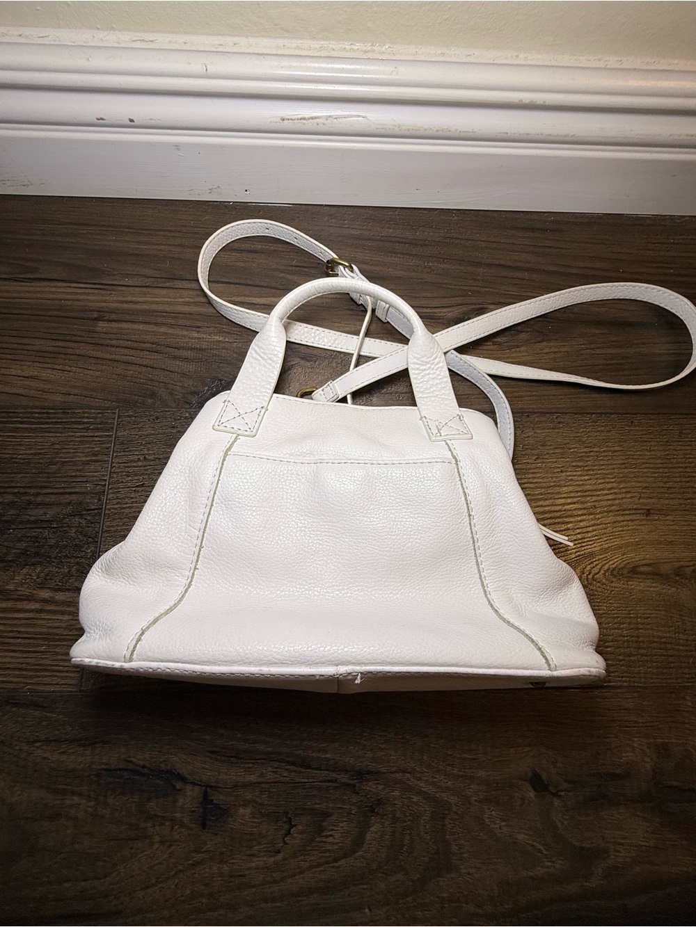 American Leather Co. Ada Triple Entry Satchel White Leather Crossbody Bag - Picture 6 of 10